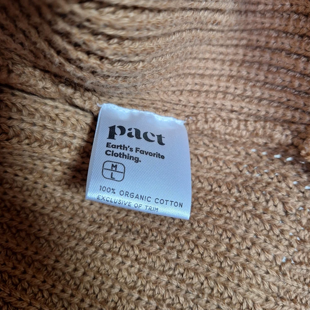 NWT Pact Organic Cotton Knit Camel Brown Sweater Cardigan Size M/L